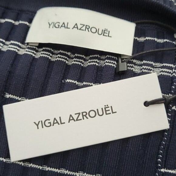 Yigal Azrouel Blue & White Striped Rib Cardigan with Fringe NEW - Picture 6 of 10